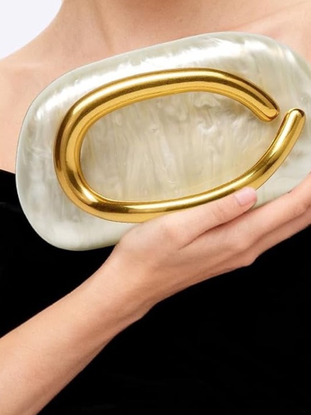 Pearlescent White Resin Clutch with Gold Accent